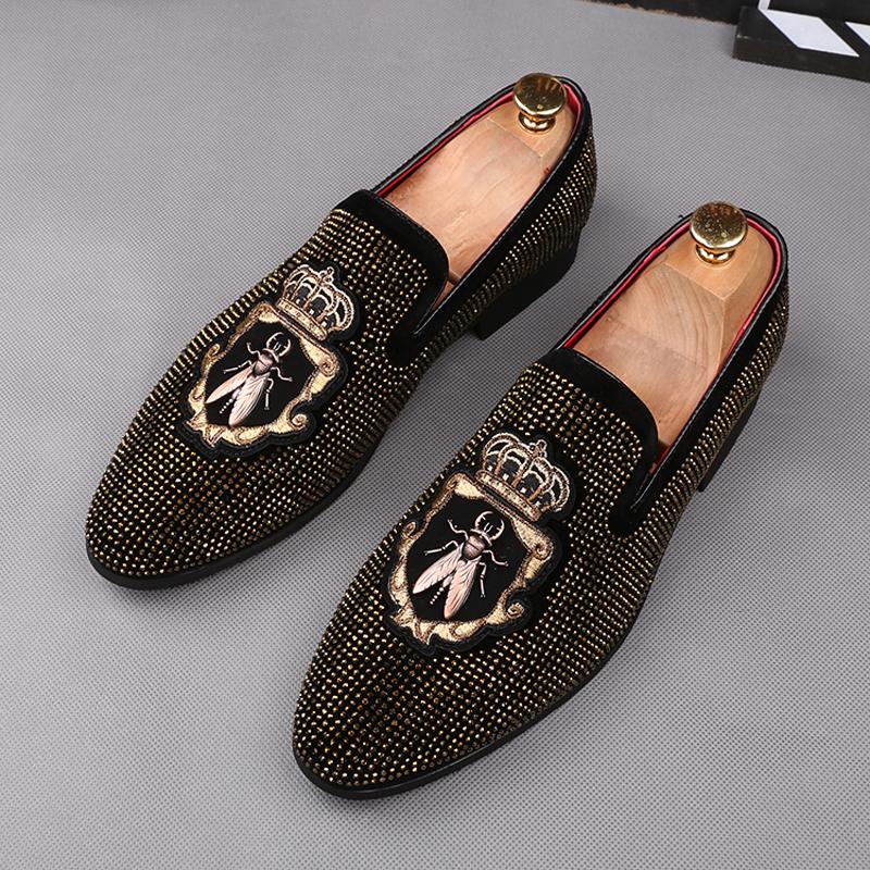 

Arrival Wedding Shoes For Men Unique Black Suede Rhineston Designe Party Dress Formal Prom Business Zapatos Hombre
