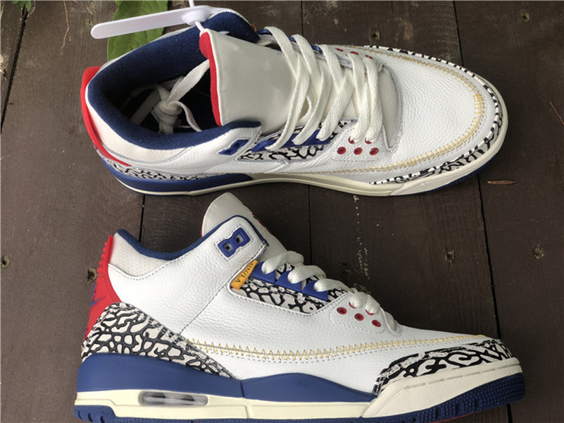 

Basketball Shoes Jumpman 3s Sp White Blue Red Cement/grey Cushioned Midsole Genuine Leather Upper Cement Grey Overlay Sports Instock in Shoebox, White blue-cement grey