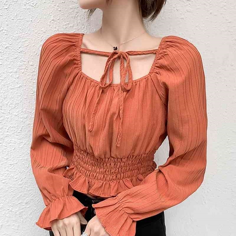 

Spring Long Sleeve Chiffon Blouse Shirt Women Tops Blouse Women Blusas Mujer De Moda Slash Neck Women Blouses Blusa E387 210602, White