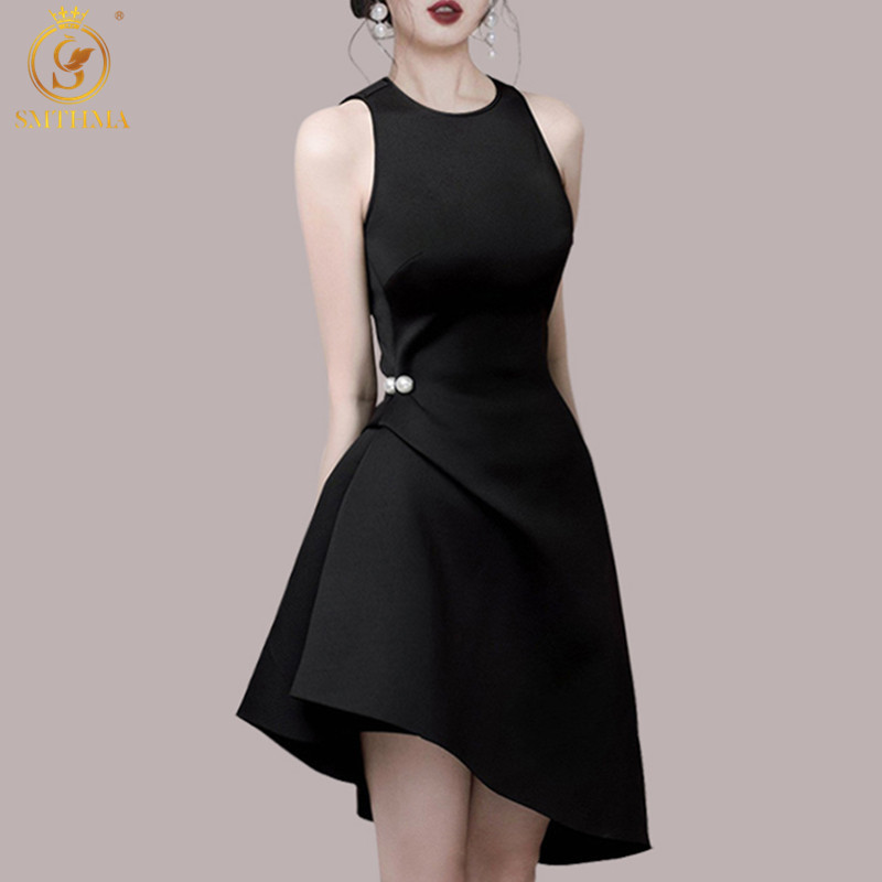 

Arrival Solid Sleeveless Irregular Dress Vestidos Women's Slim Waist Summer Dresses 210520, Photo color