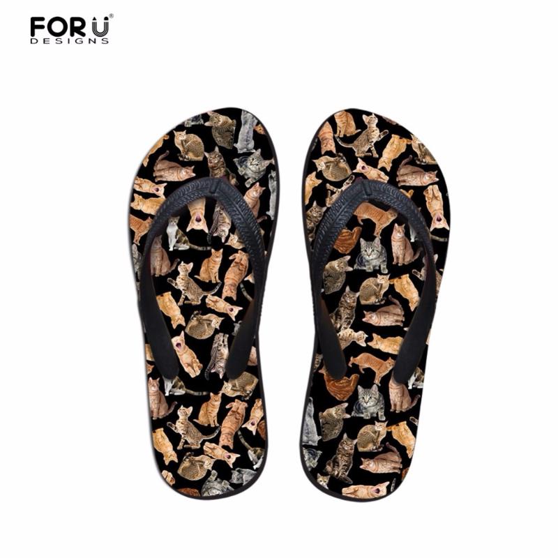 

Slippers FORUDESIGNS Lovely Animal Cat Puzzle Fashion Women Flip Flops Summer Non-slip Casual Home Women's Woman Beach Flop, Black