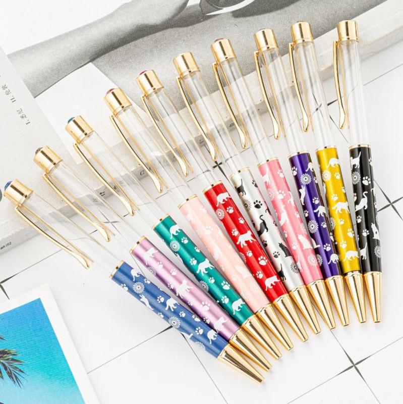 

Color 20 Cartoon Diy Empty Tube Metal Ballpoint Pens Student Writing Gift Self-filling Floating Glitter Crystal Pen New Design Sn1741, Blue;orange
