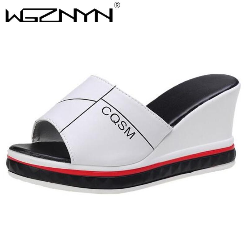 

Women's Wedges Slippers Slip-On Shoes Woman Summer Flat Peep Toe Breathable Soft Platform Leather Sandals Outdoor, Black