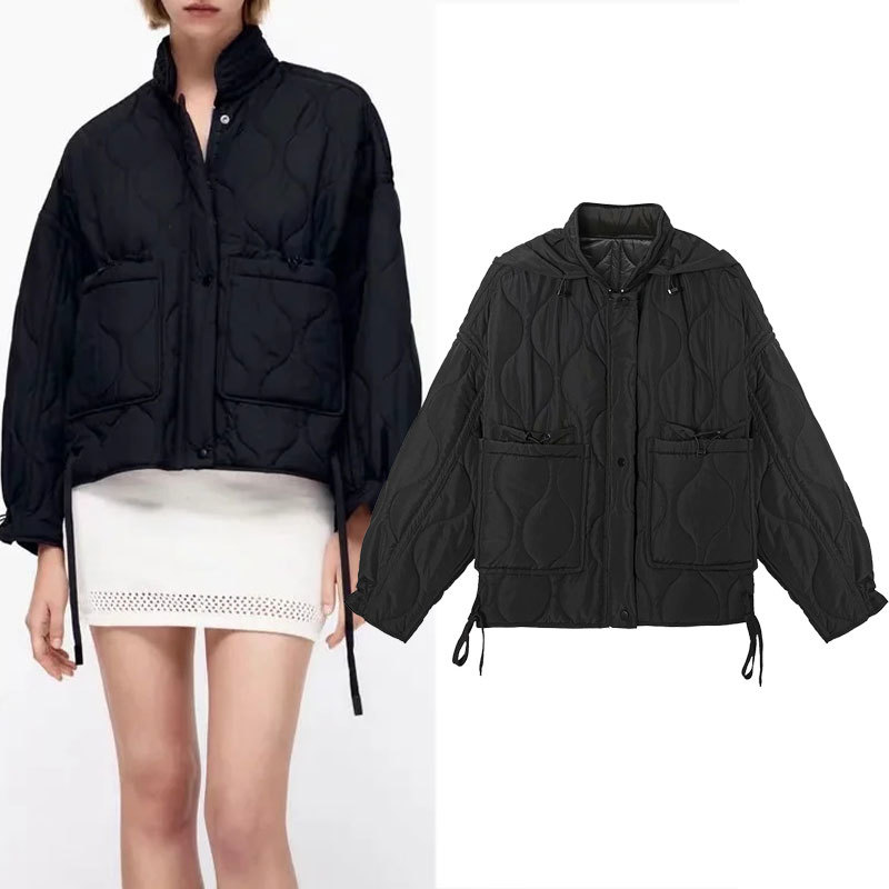 

women's jackets za women's winter jacket , parka big size, thick coat with long sleeve pockets fashion for fall r7zf, Black;brown