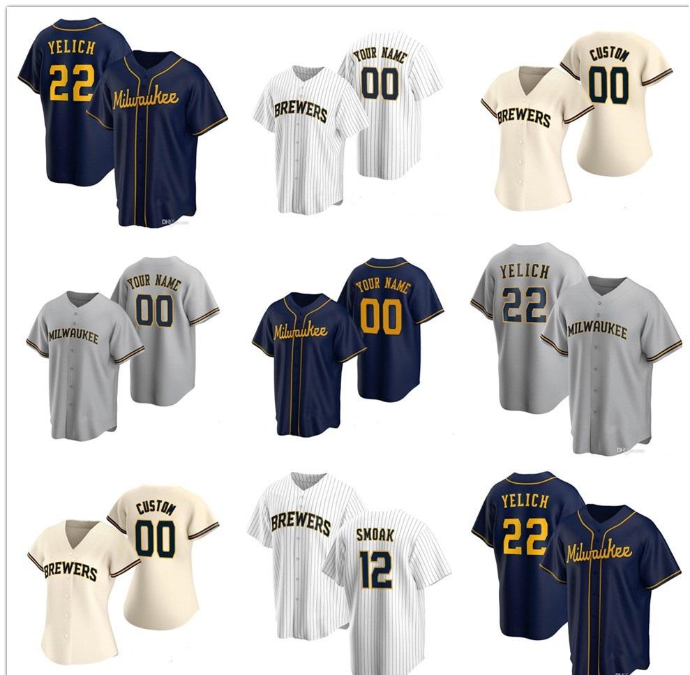 

22 Christian Yelich Milwaukee Jersey Robin Yount Ryan Braun Brandon Woodruff Baseball Omar Narvaez Kolten Wong Lorenzo Cain Custom Wong, Blue;black
