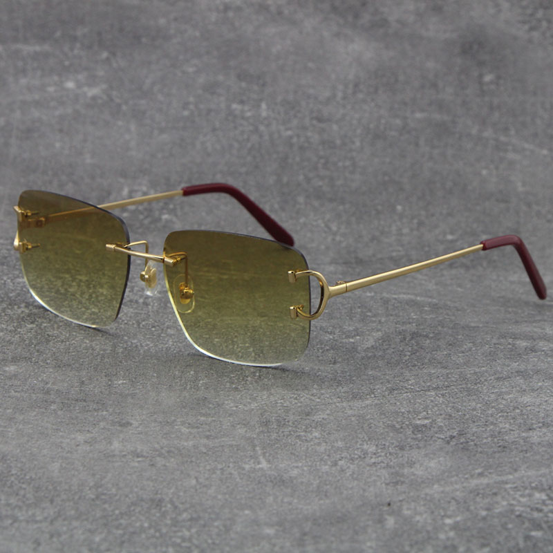 

New with C Decoration Wire T8300816 Rimless Metal Sunglasses Hot Man Woman Brand Glasses Unisex Luxury Large Square Eyewear Brown or Blue Multi Lens Size:54-18-140mm