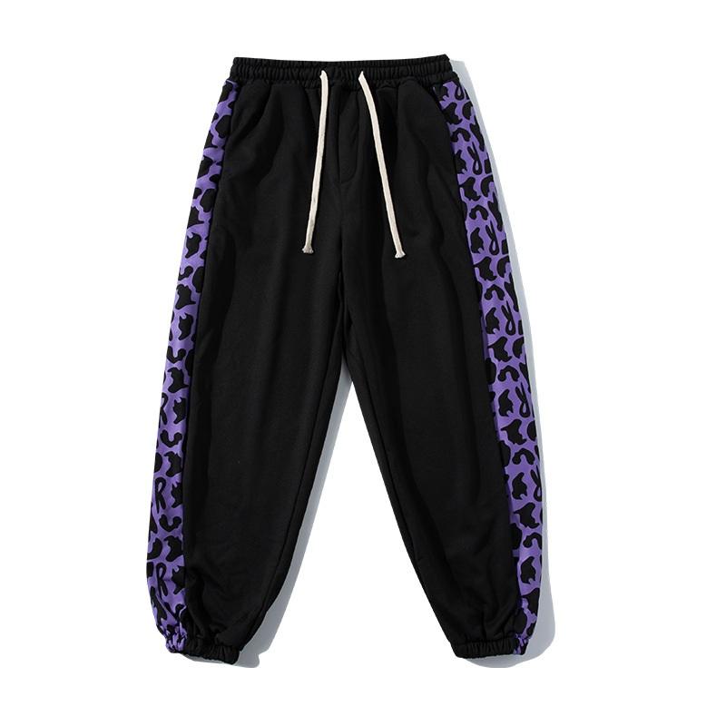 

Men's Pants Summer Fashion Mens Leopard Print Stitching Sports Loose Trend Trousers Spring Straight Black Nine-point