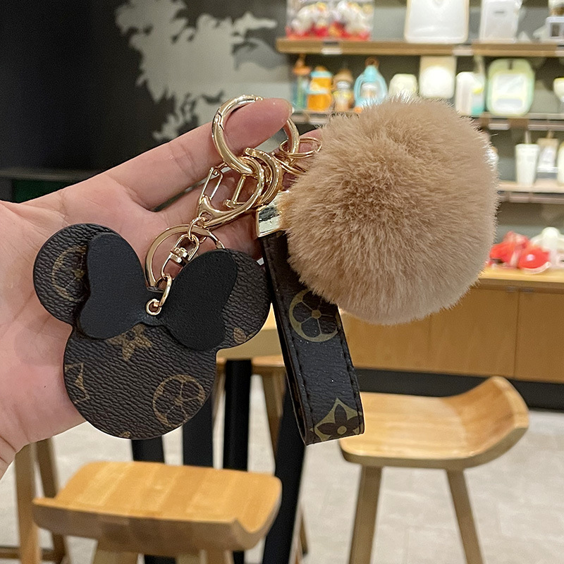 

High Quality Mouse Design Car Keychain Flower Bag Pendant Charm Jewelry Keyring Holder for Women Men Gift Fashion PU Leather Animal Key Chain Accessories 12 Styles, As pic