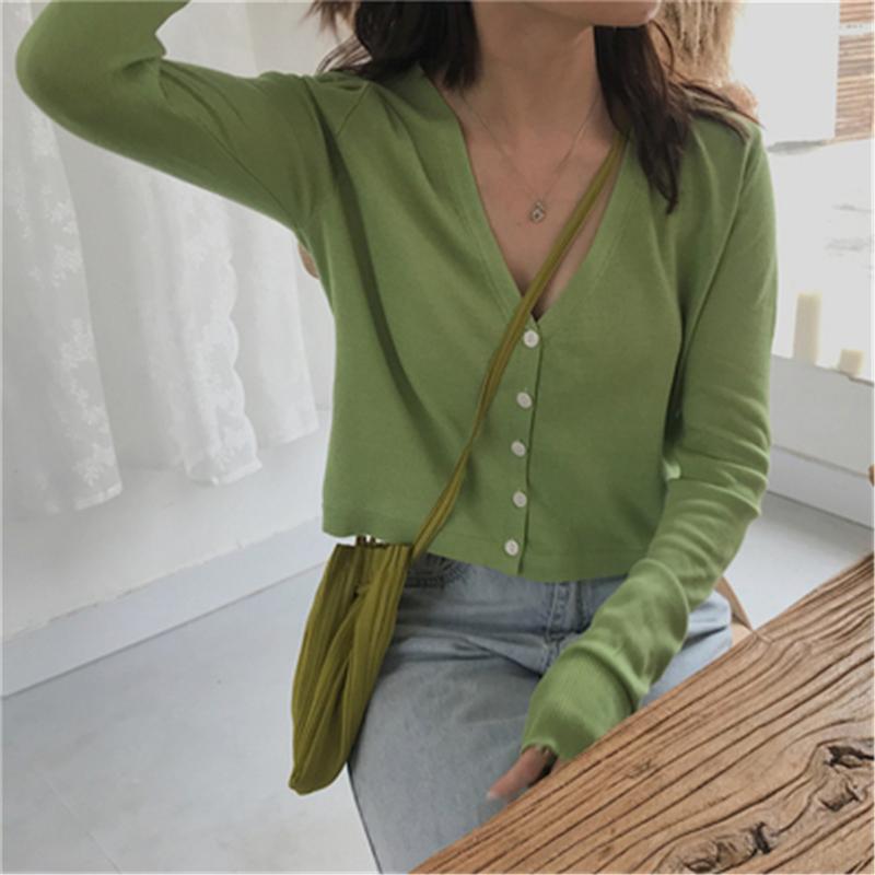 

Women's Knits & Tees 2022 Women Autumn Casual Korean Green Knit Cardigan Cropped Top Soft Sweater Vintage ZY5068, White
