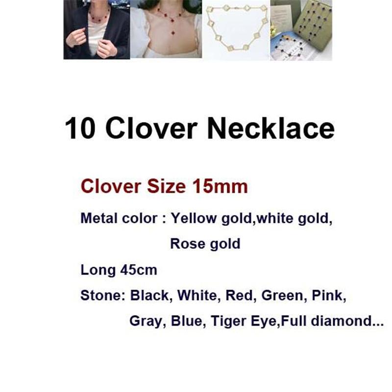 

Elegant Vintage 10 Clover Charms Necklace Women In Sterling Silver 925 Set Real Natural Stone Brand Top Quality Bijoux Gifts Chains