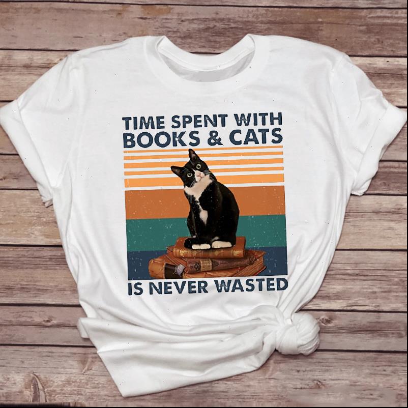 

womens t shirt women shirts striped cartoon cat pet style cute funny fashion clothing tshirt female 90s lady print, White