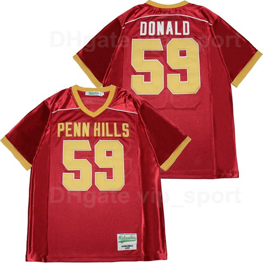 

High School Penn Hills 59 Aaron Donald Football Jersey Men Breathable Team Color Red Pure Cotton Embroidery And Sewing Sport Top Quality, 13 navy blue