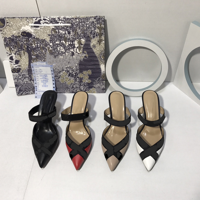 

2021 Original Womens Sandals Luxury Designer Brand Pointed Toe Shoes Latest Fashion Leather Pumps High Heel Sandal Dress Letter Rubber Shoe, Black