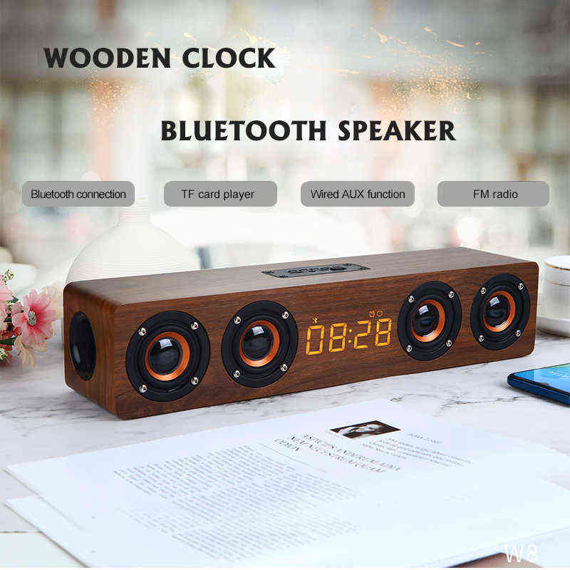 

Wooden Wireless Bluetooth Speaker Portable Alarm Clock Stereo PC TV System Speaker Desktop Sound Post FM Radio Computer Speaker H1111