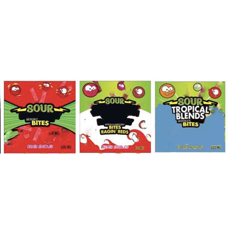 

Packaging Bag 600mg Sour Bites Tropical Blends Gummy Resealable Edibles Herb Flower Zipper Dry Retail Package