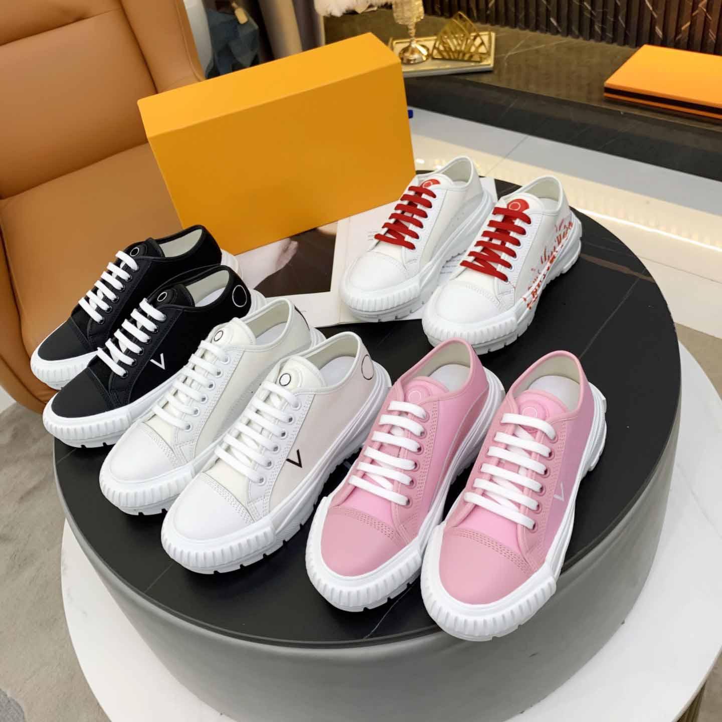 

2022 Designer Thickened Tread Rubber Outsole Runners Trainers Shoe Women Platform Cotton Canvas Calfskin Casual Shoes Fashion Ladies Squad High Top Sneakers Box