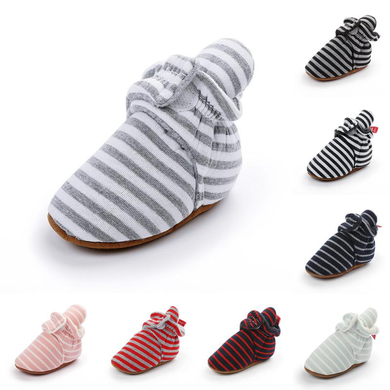 

First Walkers Winter Baby Prewalker Shoes For Born Boy Girl Stripe Toddler Booties Cotton Comfort Soft Anti-slip Boots