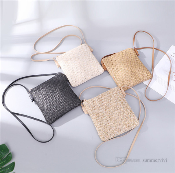 

INS Children grass weaving Purse kids straw hand made crossbody bag women phone beach one shoulder Bags A7378, White