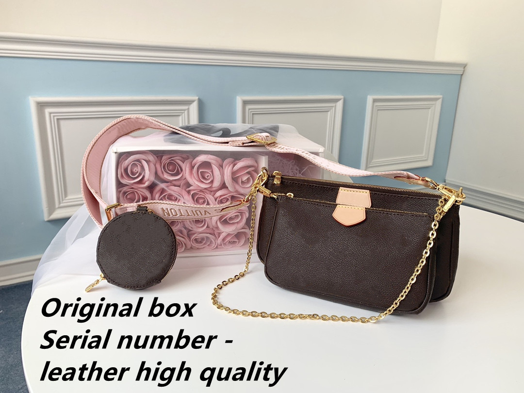 

2021 Real leather Fashion handbags Shoulder Bags Multi pochette accessoires purses Women Favorite Mini 3pcs accessories crossbody bag, Plum