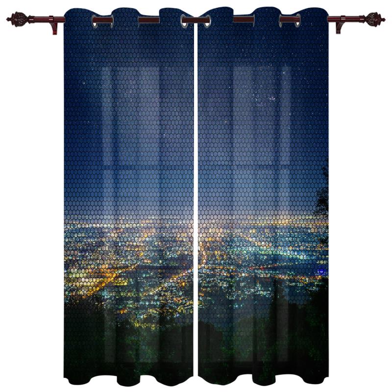 

Luxury Modern Window Curtains City Night View Bedroom Living Room Dining Decoration Translucent Beautiful Curtain & Drapes