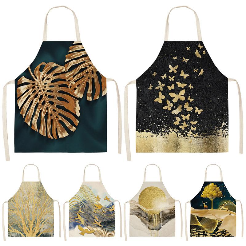 

Golden Deer Butterfly Kitchen Aprons For Women Cotton Linen Bibs Household Cleaning Tools Pinafore Home Cooking Apron 68*55cm