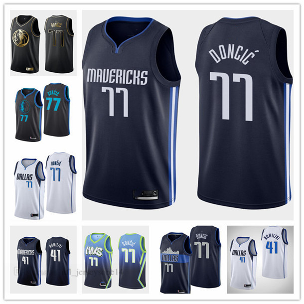 

Mens women youth dallasMavericks41 DirkNowitzki 77 LukaDoncic white blue Throwback City Basketball jersey, Black