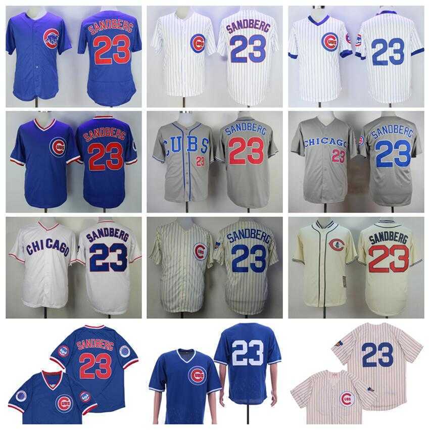 Hommes rétro 23 Ryne Sandberg maillot de baseball vintage bleu blanc gris beige noir équipe couleur pull à fines rayures toutes coutures 1929 196
