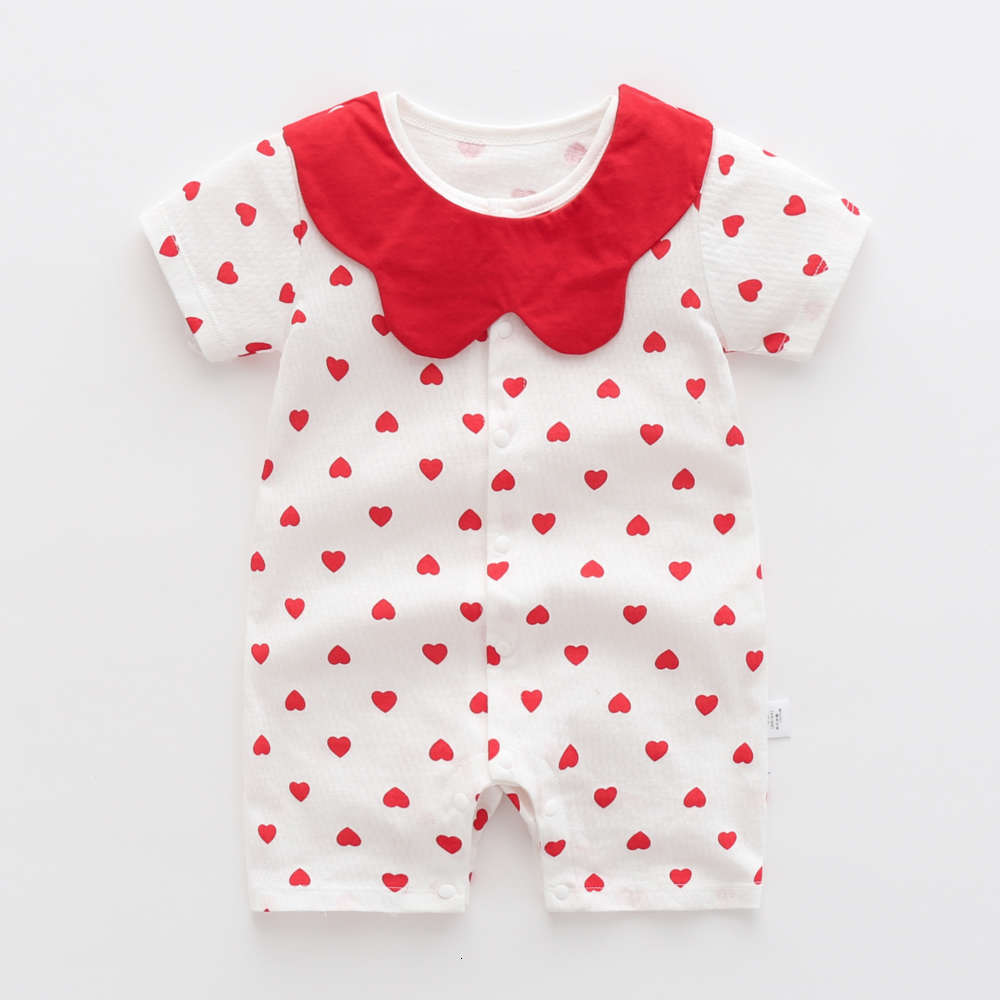 

1 creeping suit 0 born year old Harbin thin summer 3 short sleeve baby cotton girl pajamas one piece, White