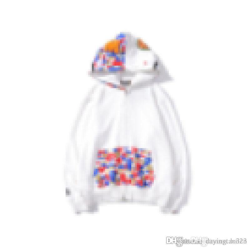 

A Bathing ape Jacket SHARK Head Gold FULL ZIP HOODIE Long Sleeve Clothes WHITE Hot, Black