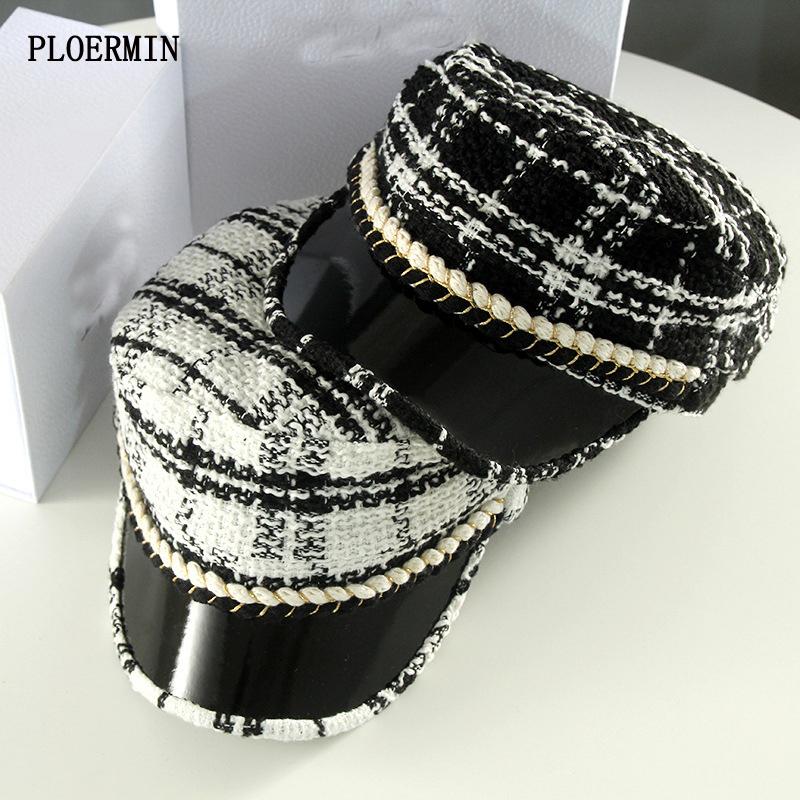 

Berets Octagonal Hat Women Autumn Winter Flat Top Military Cap British France Retro Fashion Sboy Leather Brim Female Beret, White