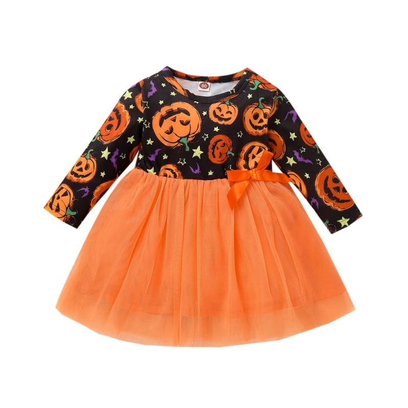 

Girl's Dresses Halloween Baby Girl Dress Orange Pumpkin Long Sleves Tulle Princess Infant Clothes Autumn Winter Costume, Orange girl dress