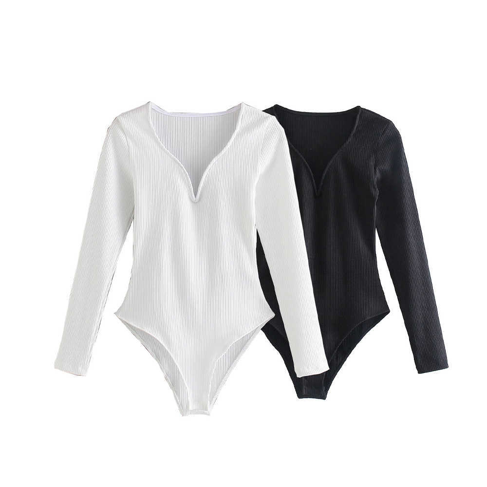 

Women Bodysuit Heart Neckline Fashion Casual Sexy Chic Lady Knitted Bodycon Bottoming Tops Women Clothes 210709, White