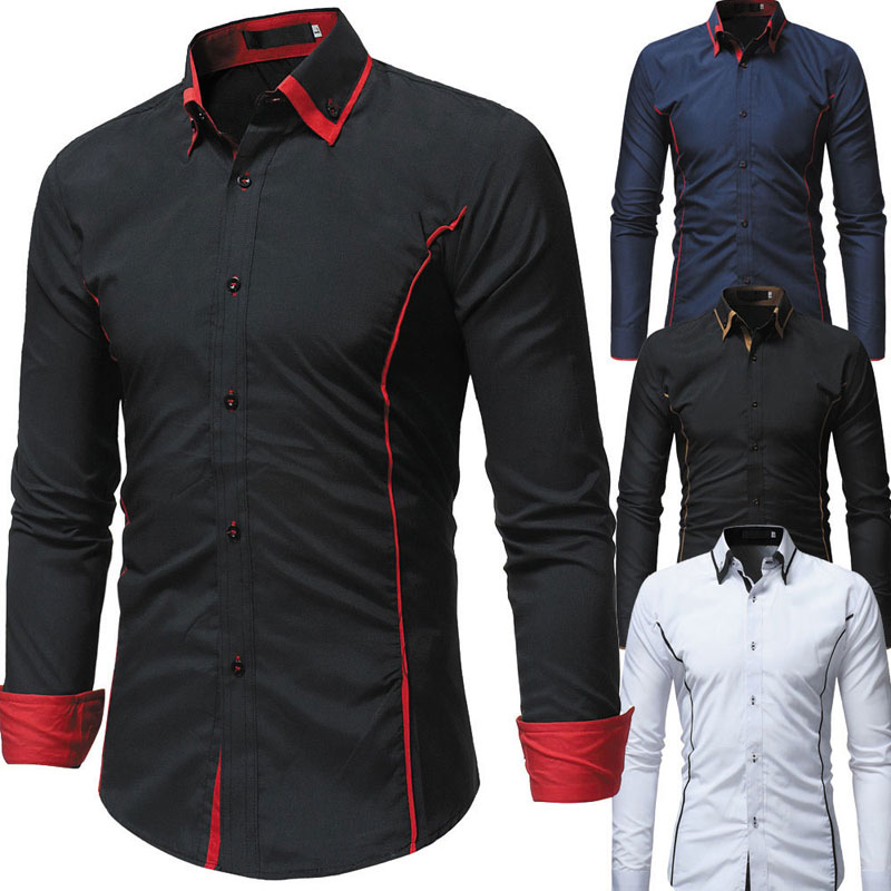 

Spring Mens Fashion Dress Shirts Simple Stylish Slim Fit Long Sleeve Men's Clothing Size  L XL XXL 3XL, White;black