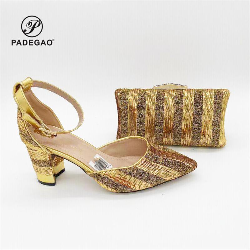 

Dress Shoes Gold Italian With Matching Bags 8CM African And Set For Party, Black