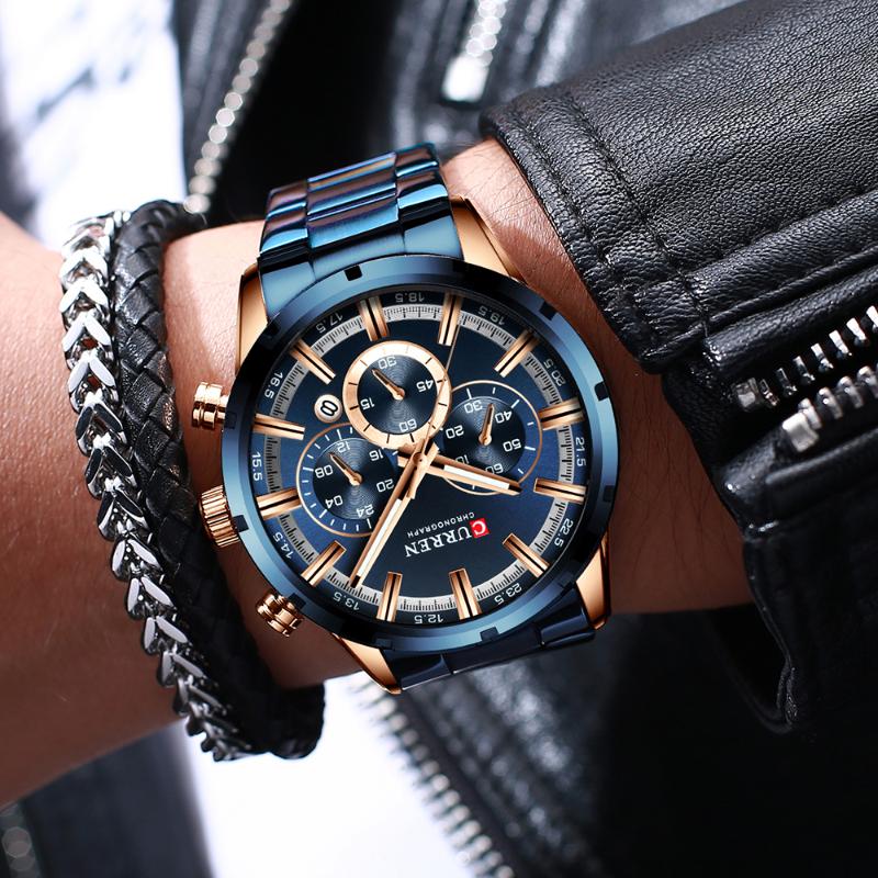 

Wristwatches CURREN Fashion Mens Watches With Stainless Steel Top Sports Chronograph Quartz Watch Men Relogio Masculino, Silver black