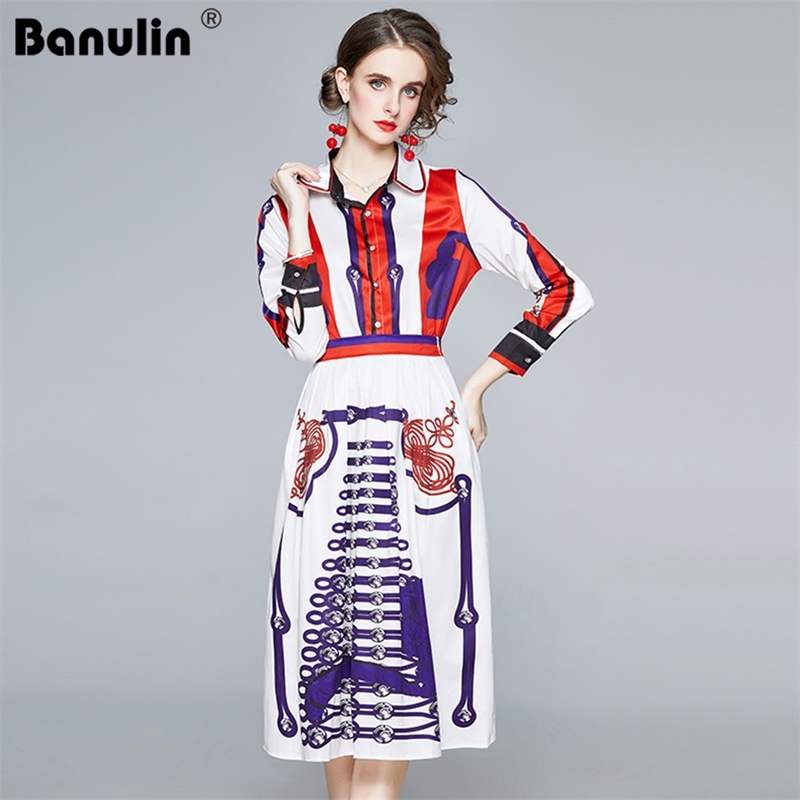 

Banulin Autumn Runway Designer Vintage Print Long Sleeve Top + A-line Skirt Set Women Boho 2 pcs Sets Outfits 210603, Design and color