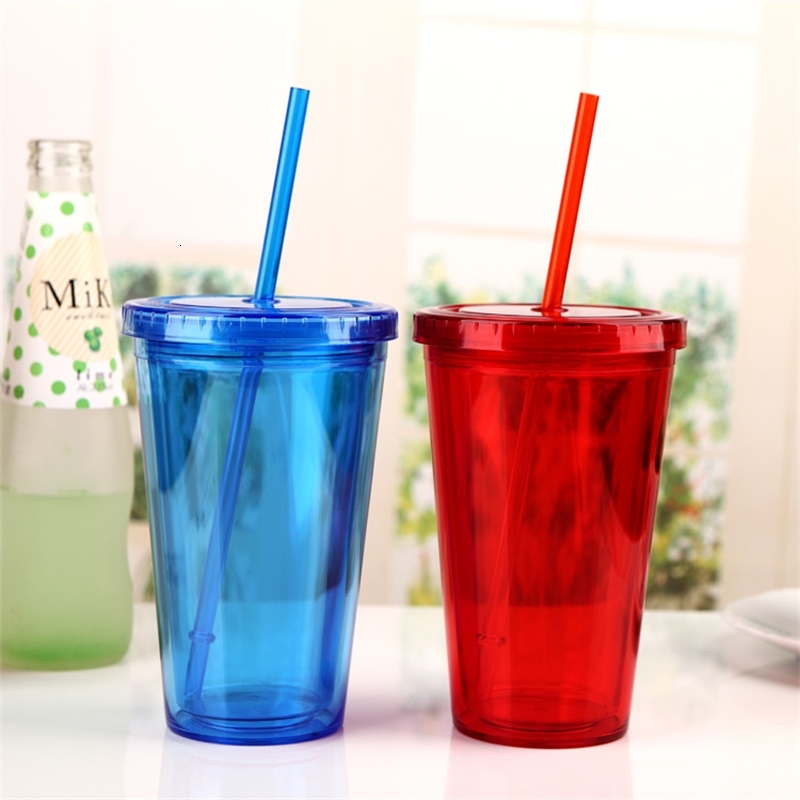 

Yongfu color plastic straw double-layer drinking cold keeping portable cup
