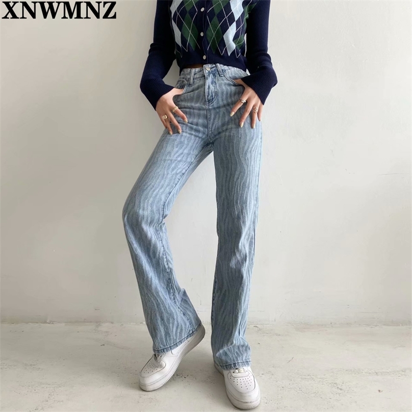 

women stripe Jeans Trousers 90s Vintage Woman High Waist Denim Wide Leg Pants Korean Fashion Blue Mom Femme 210520