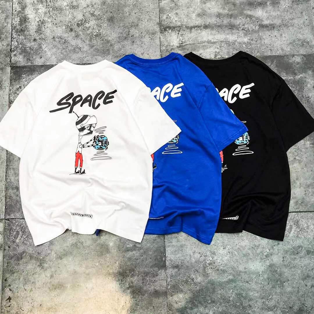 

Spring and Summer New CH High Street Pure Cotton T-shirt Printing Simple and Versatile T-shirt Men and Women with The Same Short-sleeved Top, White;black