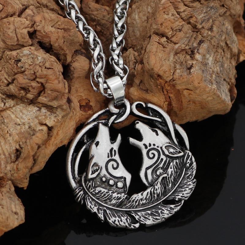 Pendant Necklaces Nordic Viking Norse Odin Wolf Geri And Freki Mulet Necklace Valknut Gift Bag-image-705798298