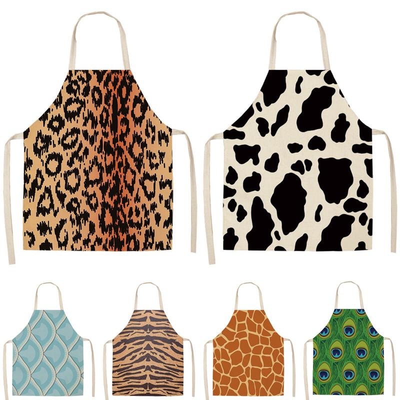 

Leopard Print Kitchen Aprons For Women Men Home Cooking Baking Waist Bib Linen Pinafore Cleaning Tools 68*55cm