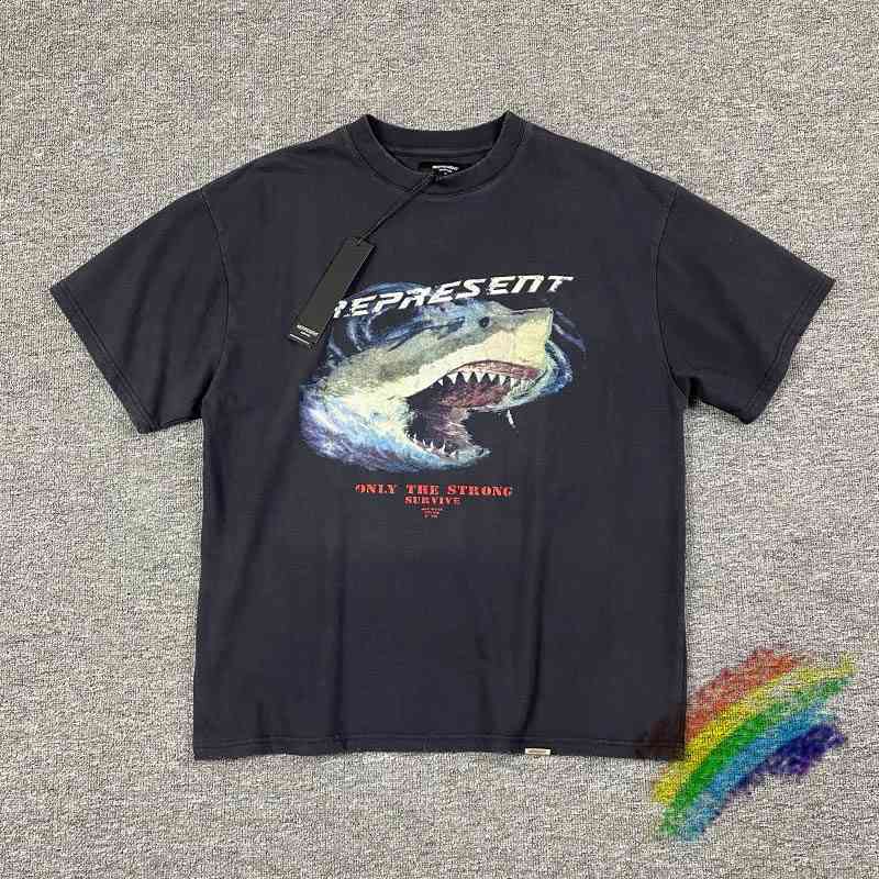Men's T-Shirts Oversized Represent ONLY THE STRONG SURVIVE T-SHIRT Men Women 1:1 High Quality Shark Graphic Print Tee Vintage Tops-image-705358224