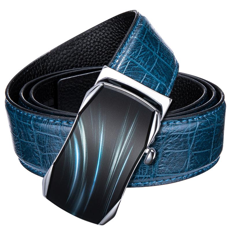 

Hi-Tie Fashion Blue Belt Men Luxury Designer Cowboy Casual Crocodile Leather Jeans Strap Automatic Buckle Belts For, Black;brown