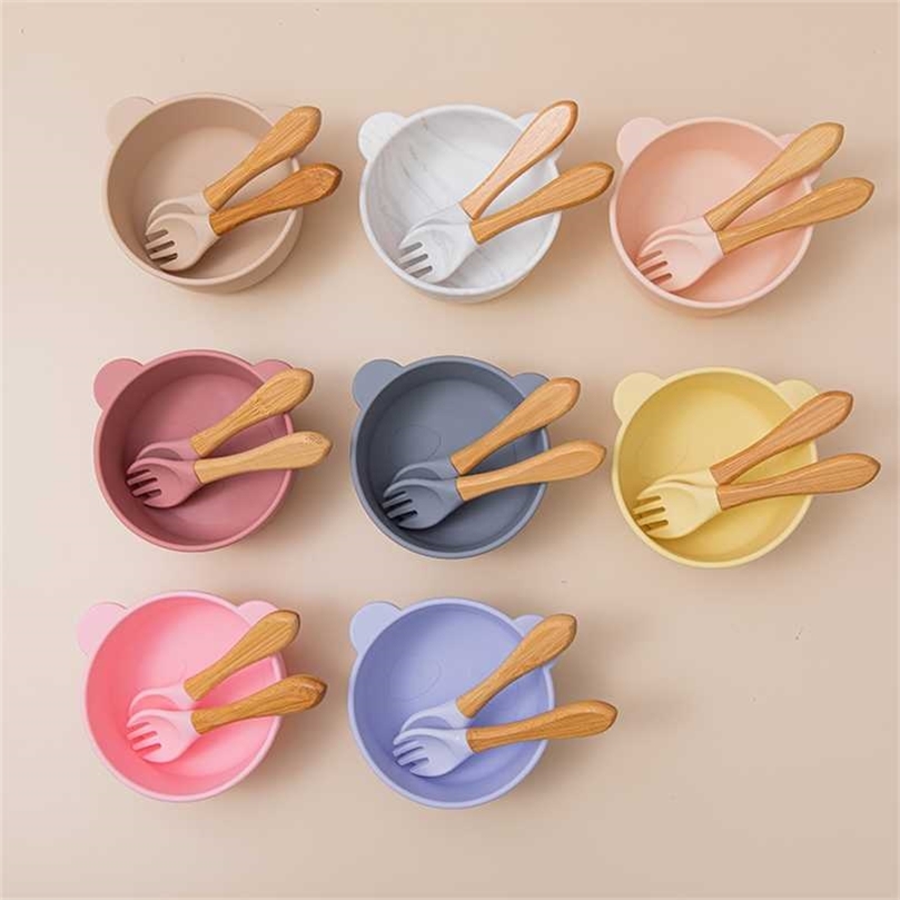 Baby Feeding plate Learning Dishes Waterproof Spoon NonSlip Feedings Silicone Bowl Tableware Products Plate 211026-image-735203119