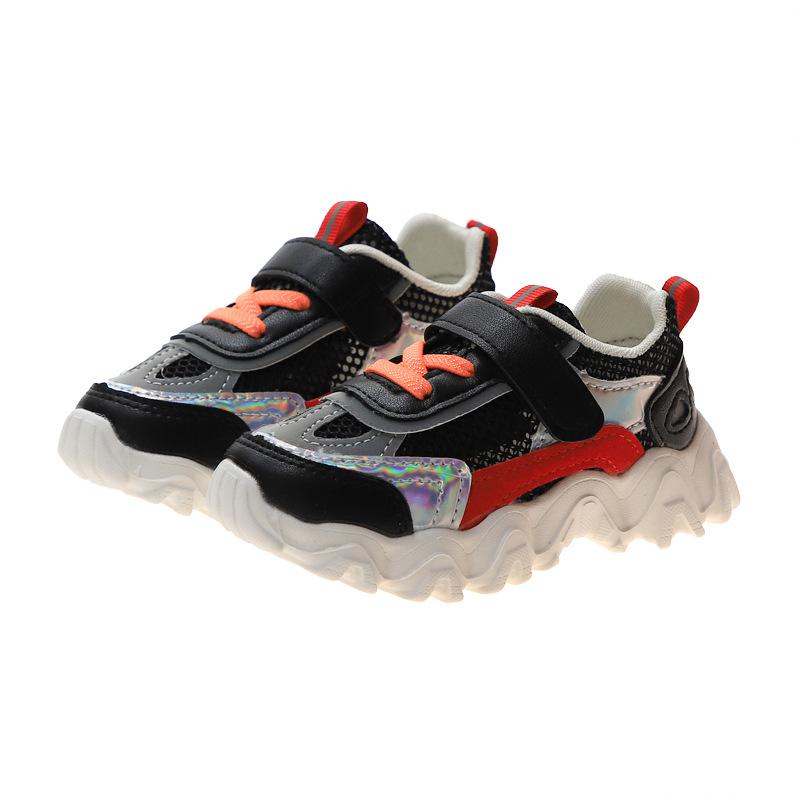 

Air Mesh Kids Shoes For Toddlers Boys Girls Single Layer Net Breathable Soft Children Casual Sports Running Comfortable Sneakers, Black;red
