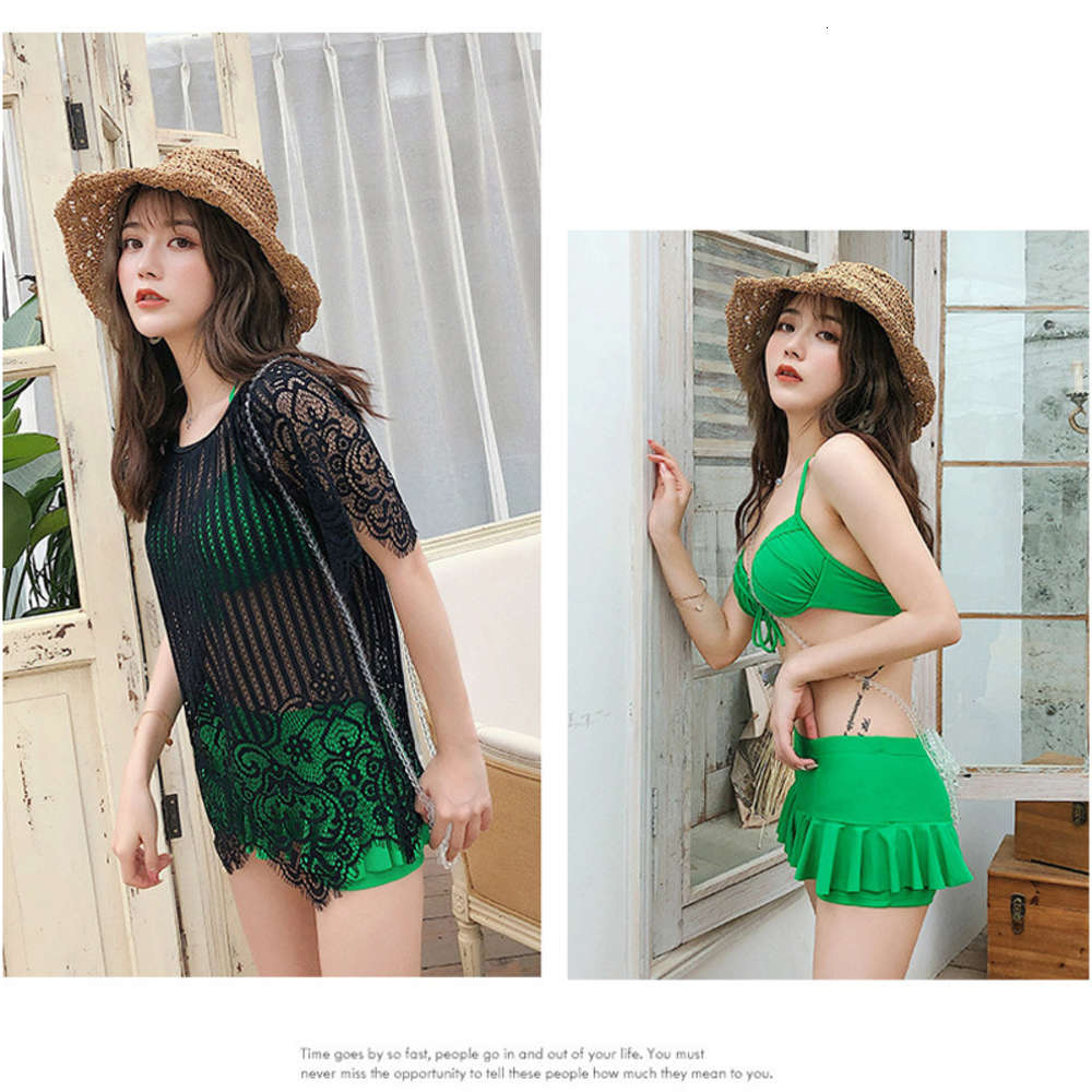 Bikini Three Piece Swimsuit Women&#039;s Sexy Lace Split Skirt Boxer Bathing Suit Special Price triangl swimwear-image-692541431