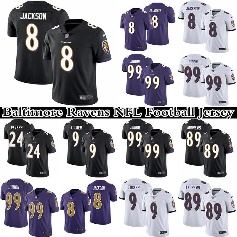 

8 Lamar Jackson 89 Mark Andrews 99Matt Judon 12 Rashod Bateman 27 J.K. Dobbins 7 Trace McSorley Men's Stitched NFL Baltimore Ravens Nike Limited Football Jersey, White