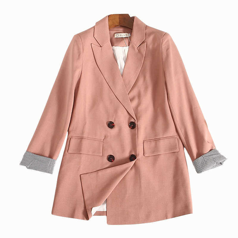 

autumn office jacket high quality Casual double breasted solid color female blzer Loose long sleeve ladies small suit 210527
