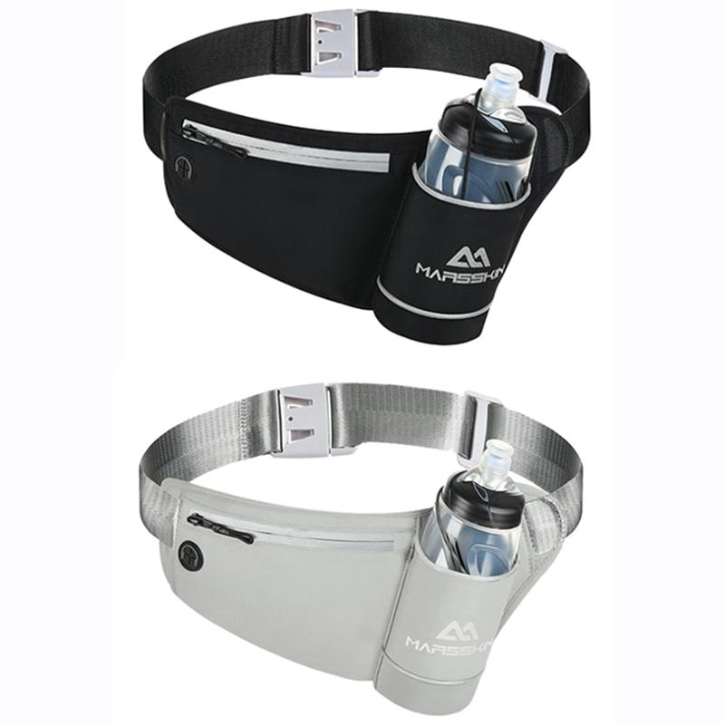 

2X MARSSKIN Marathon Jogging Running Hydration Belt Waist Bag Pouch Phone Holder for 500Ml Water Bottle,Gray & Black