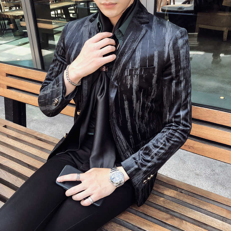 

Brand Luxury Men Blazer Business Dress Stage Blazer Formal Wedding Blazers Casual Slim Fit Suit Coat Jacket Plus Size 5XL 210527, Black